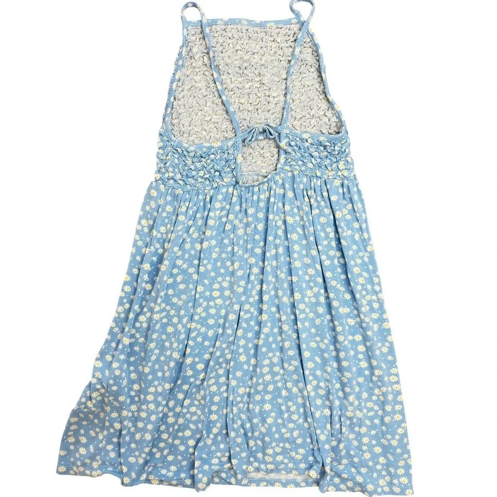 Blue Daisy Floral‎ Smocked Spaghetti Strap Sundress Kids Tie Back Sleeveless